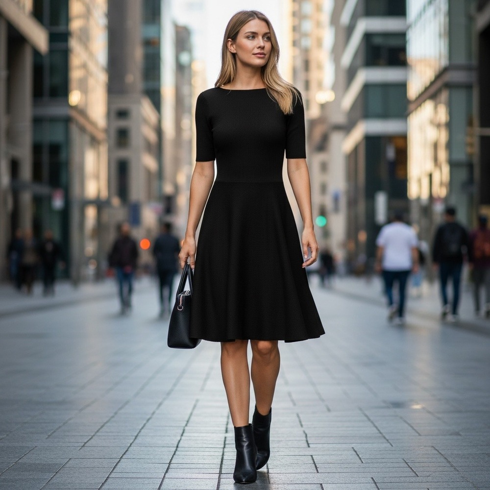 Nicole Miller New York Womens Black Knit Fit and‎ Flare Scoop Neck Dress Size M